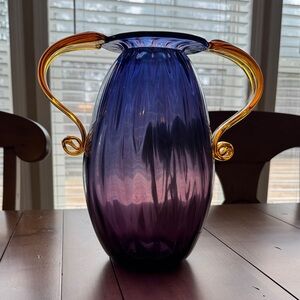 Elegant Purple and Gold Blown Glass Vase